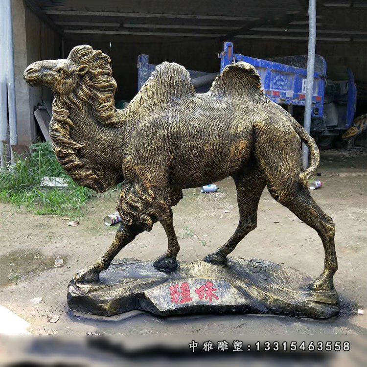 玻璃钢仿铜骆驼雕塑饭店门口动物雕塑