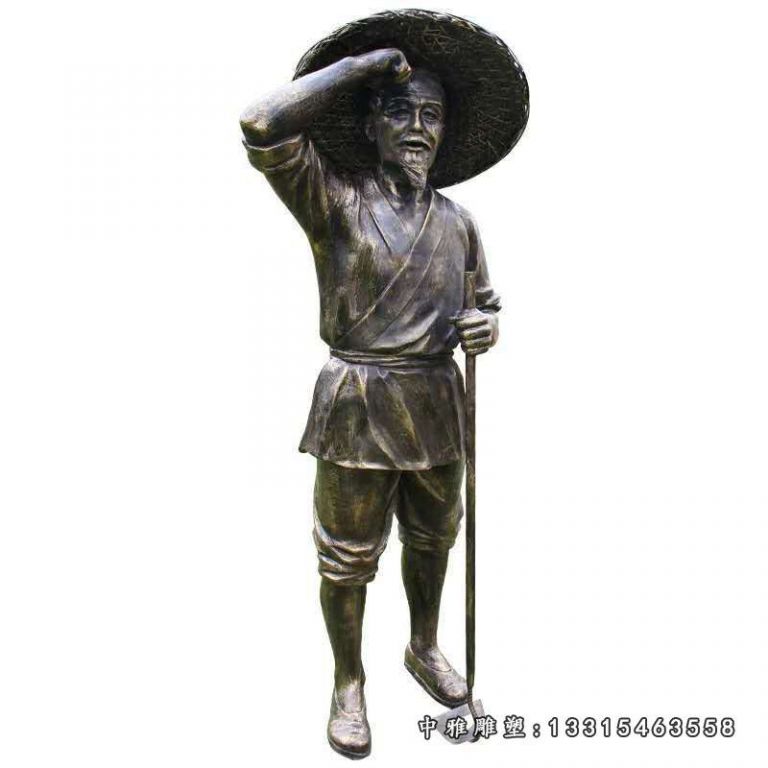 玻璃钢农耕雕塑仿铜劳作人物农民下地锄草播种浇水施肥情景雕塑41188