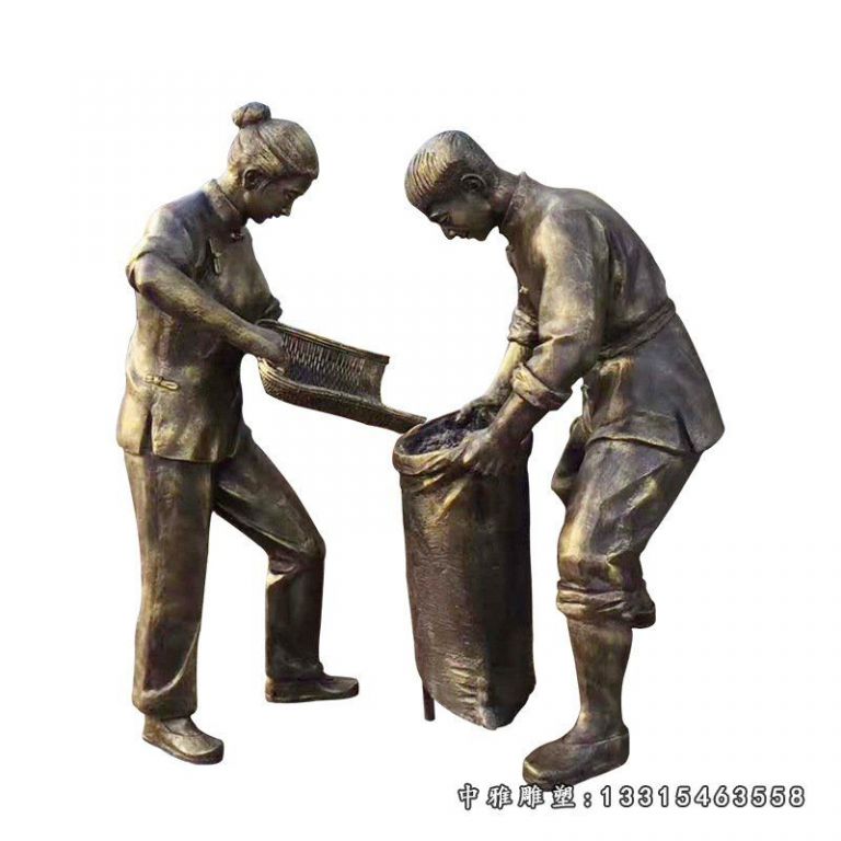 玻璃钢农耕文化人物雕塑 仿铜人物雕塑户外景区景观铜雕塑小品11713
