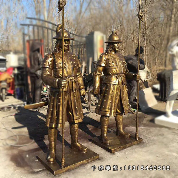 少数民族士兵雕塑玻璃钢仿铜古代人物摆件