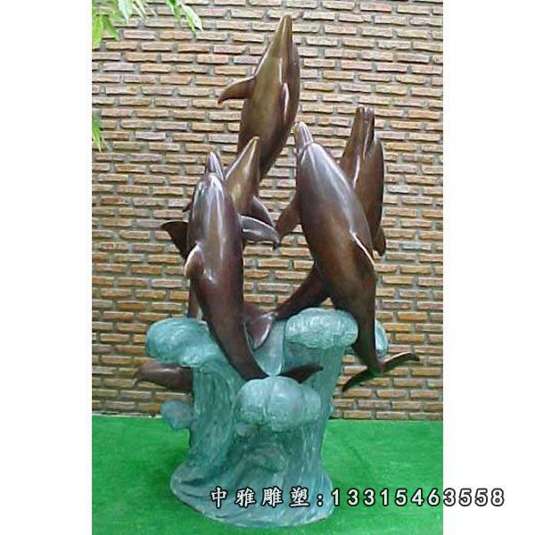 海豚铜雕，海豚嬉戏铜雕