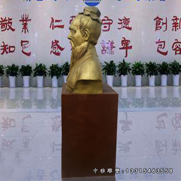 古代名医雕塑，玻璃钢仿铜华佗胸像雕塑 (2)