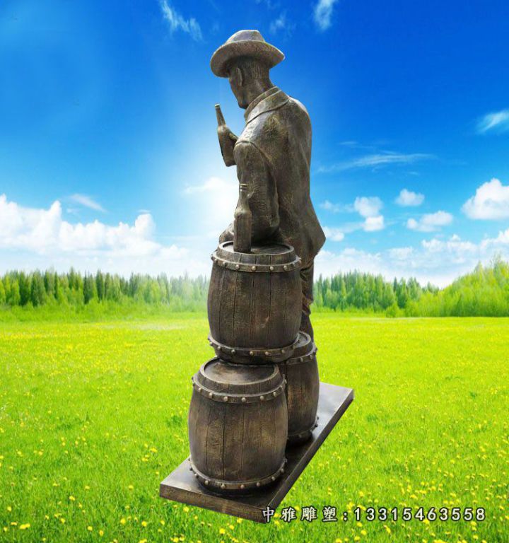 玻璃钢仿铜西部牛仔雕塑，公园仿铜人物雕塑 (2)