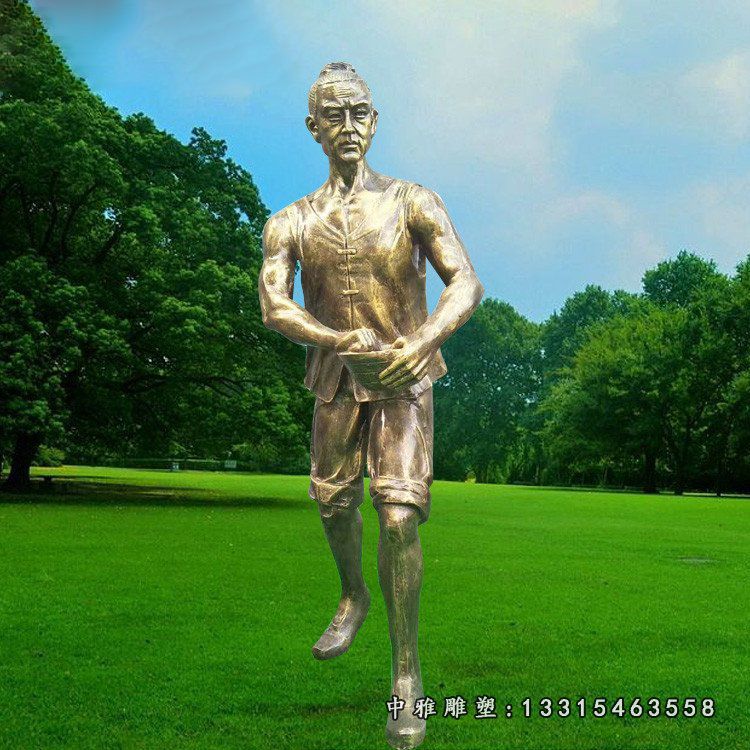 播种的古代农耕人物雕塑 玻璃钢仿铜人物摆件 (2)