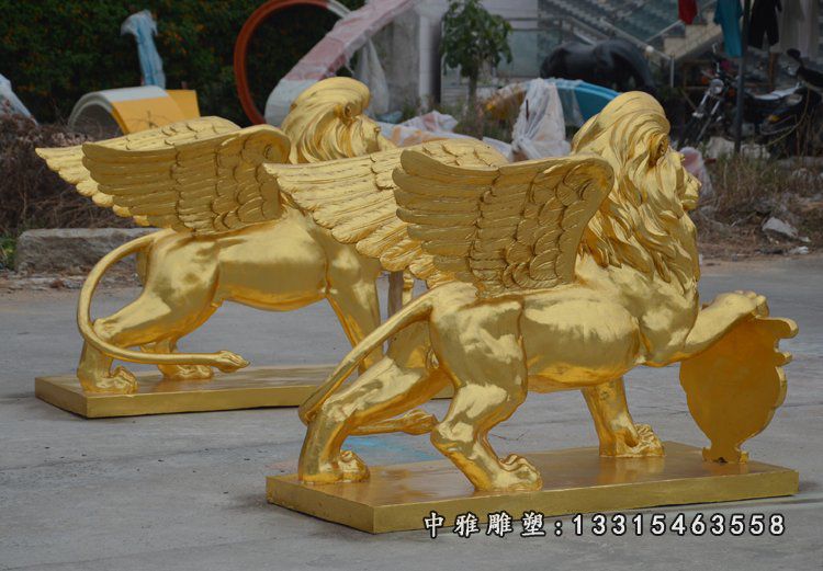 玻璃钢仿铜金色飞狮 欧式狮子雕塑 (5)