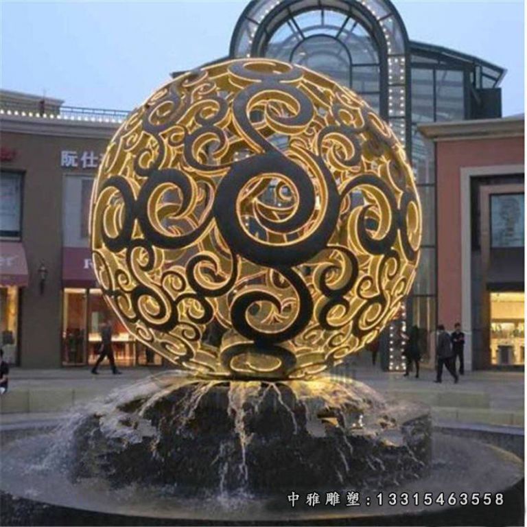 不锈钢发光镂空球，酒店门口景观雕塑