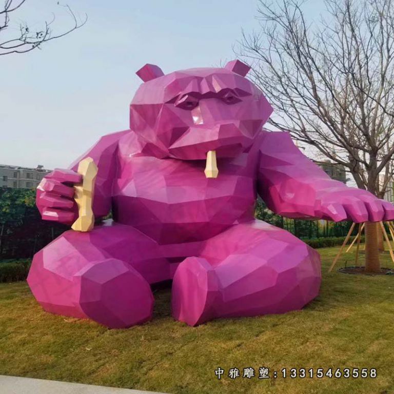 大型不锈钢几何熊雕塑