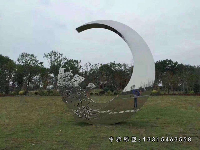 不锈钢公园镜面月亮雕塑