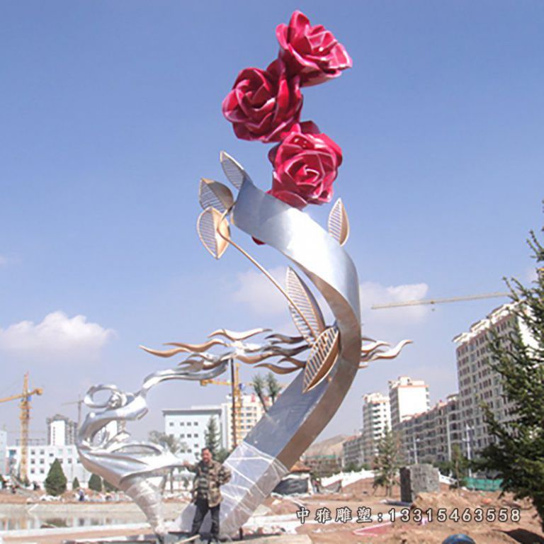 不锈钢花雕塑，不锈钢玫瑰花朵雕塑