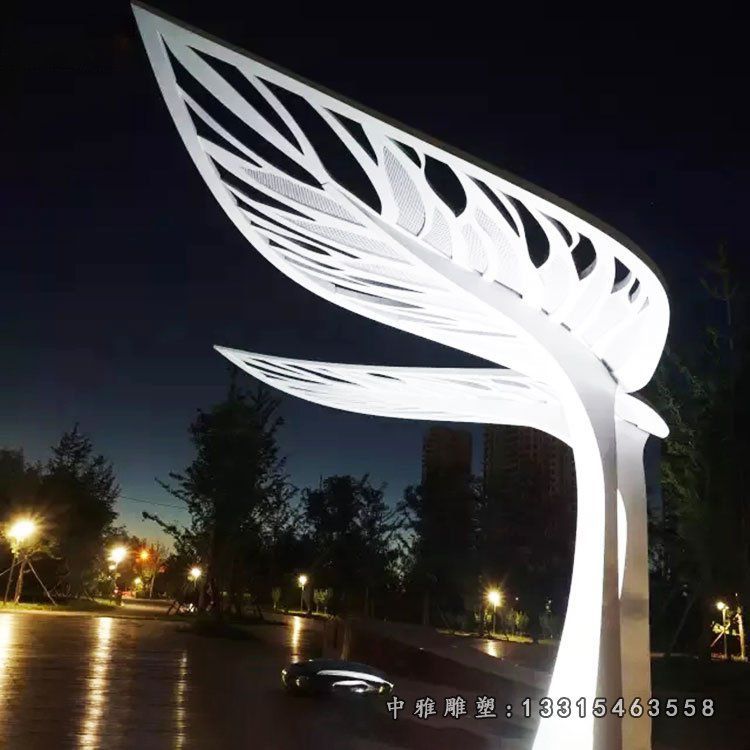 不锈钢发光树叶雕塑