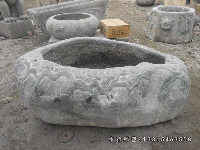 仿古异形花盆石雕