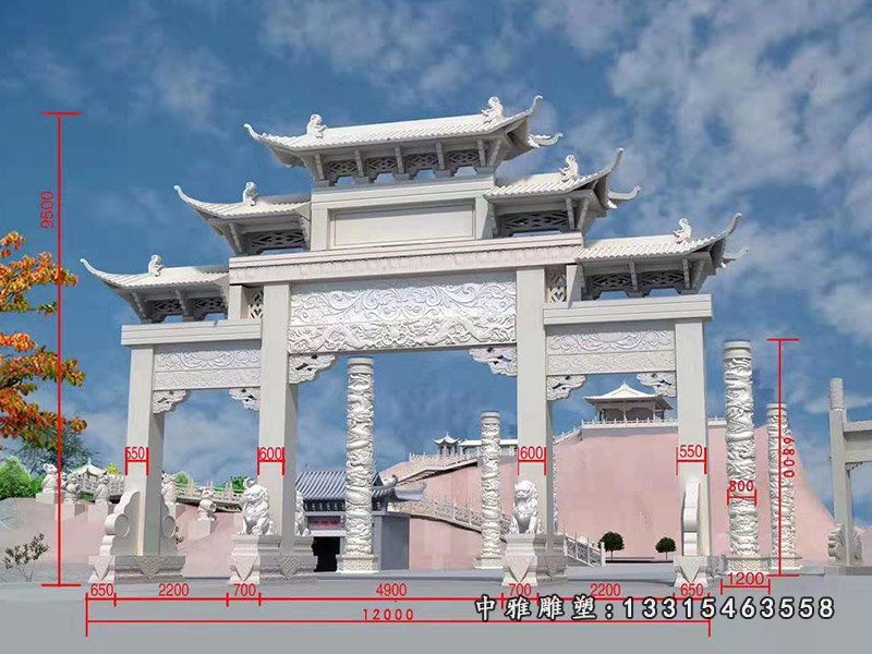 村口石雕牌坊景观