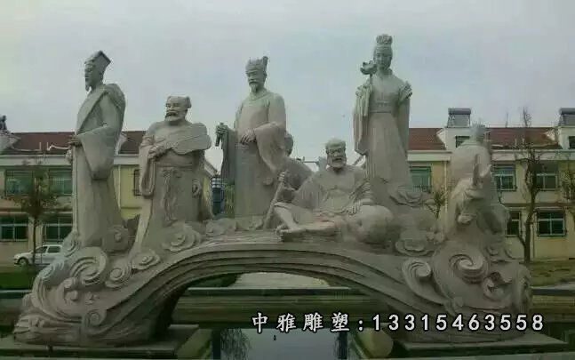 八仙过海石雕，青石神仙雕塑 - 副本