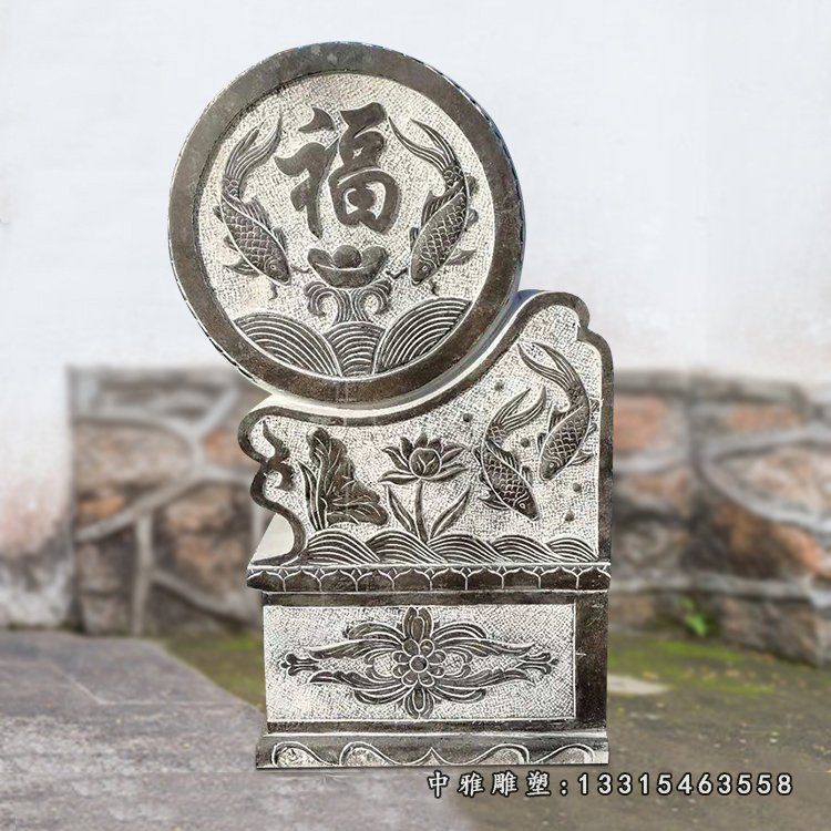 青石鲤鱼抱鼓 石雕小区景观雕塑