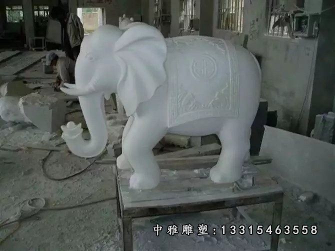 大象石雕，汉白玉大象雕塑 (12)