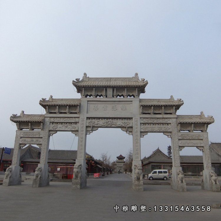 青石五门牌坊 石雕街道景观雕塑
