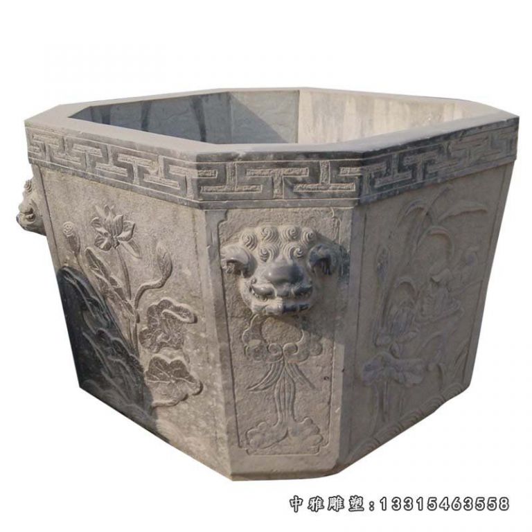 大理石年年有余花盆 石雕庭院景观摆件 (19)