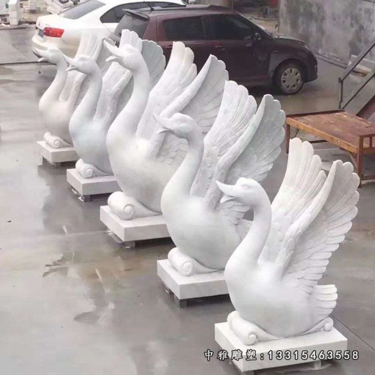 石雕鹅喷泉雕塑，小区景观石雕