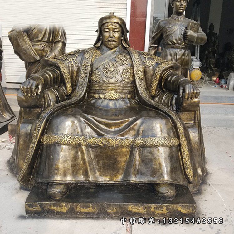 成吉思汗雕塑，玻璃钢仿铜人物摆件 (4)