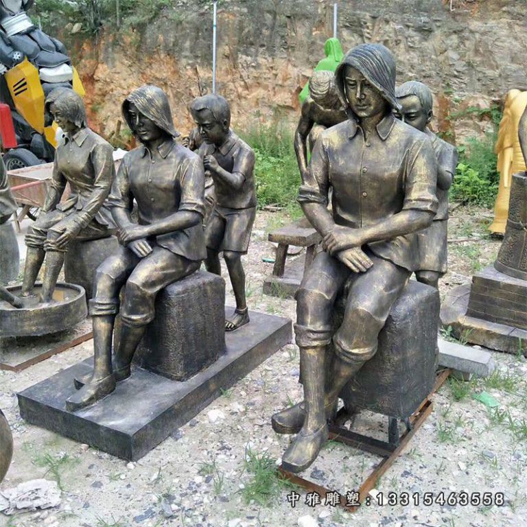 玻璃钢孝心文化主题二十四孝雕塑 仿铜母子人物捶背洗脚民俗摆件53674