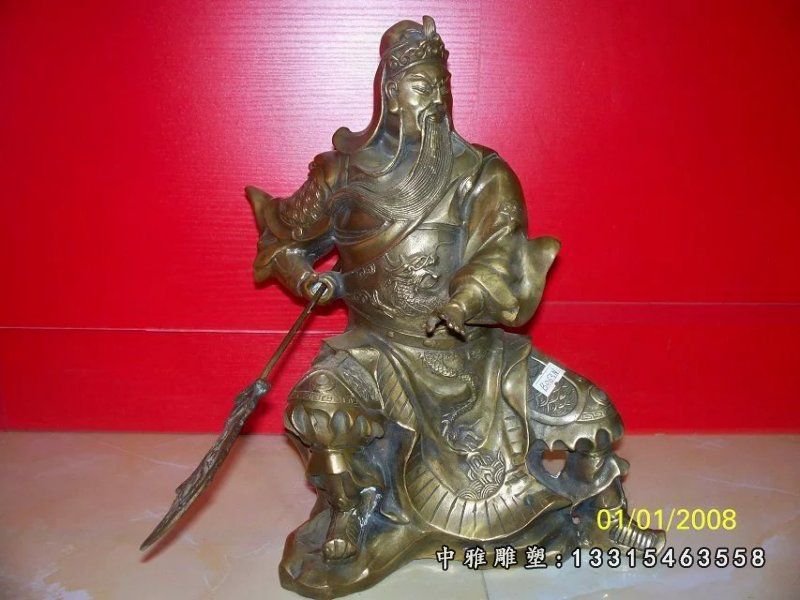 关公铜雕，铸铜关公雕塑，坐式关公雕塑