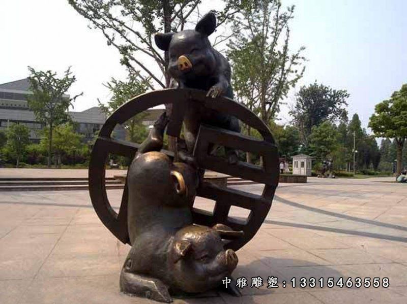 铜雕猪，公园动物铜雕