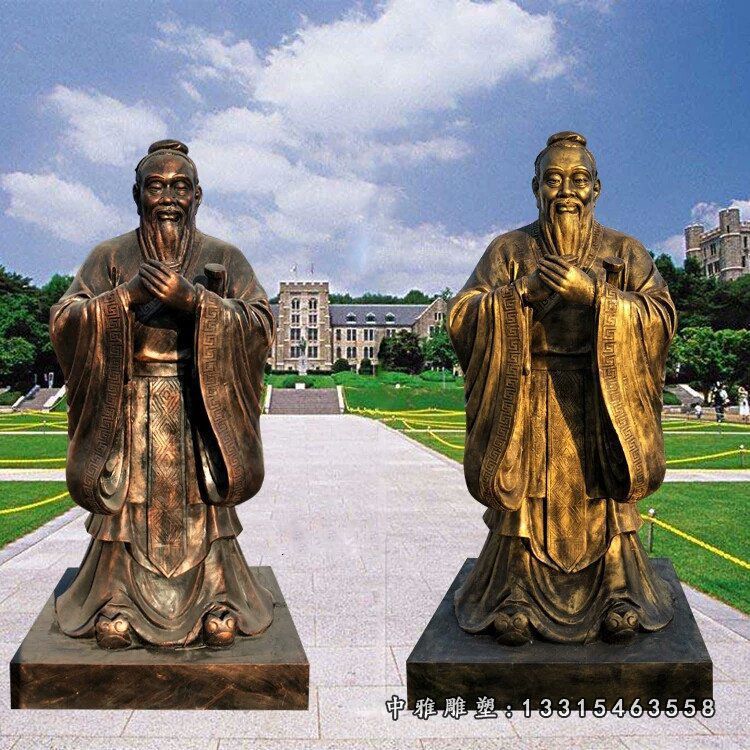 玻璃钢仿铜孔子行教像 校园至圣先师孔子雕塑 (4)