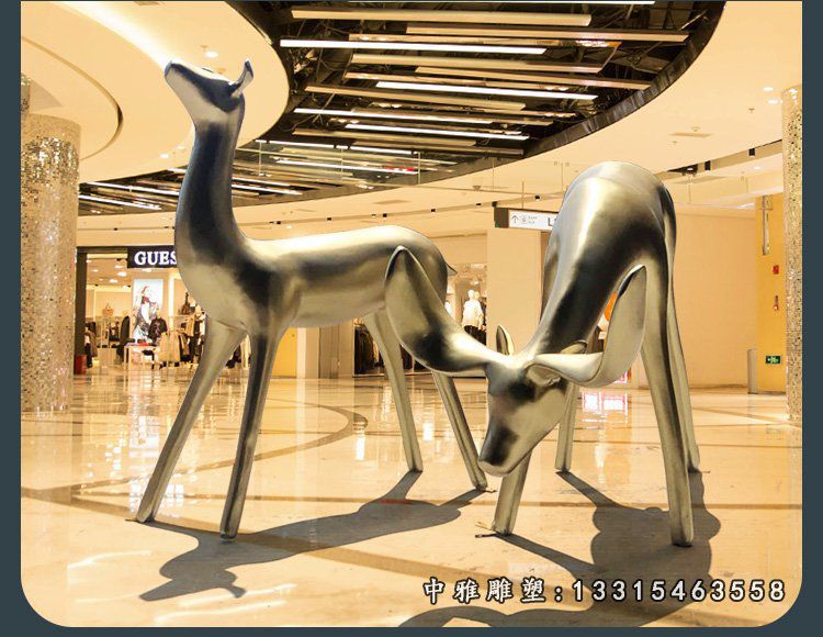 玻璃钢抽象仿铜光面鹿 公园抽象梅花鹿摆件 (6)