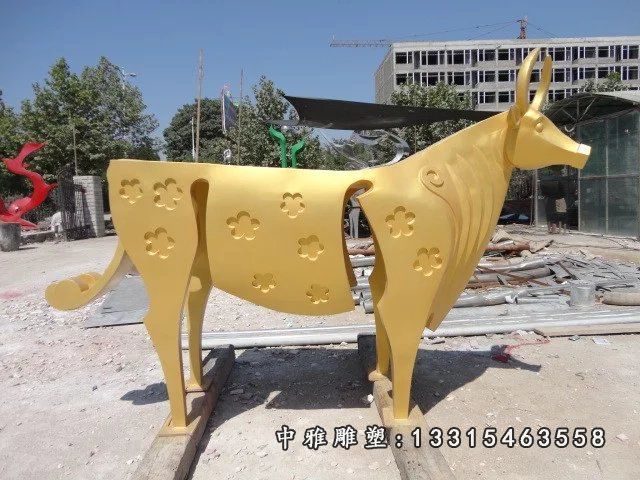 不锈钢牛雕塑，广场不锈钢雕塑 (2)