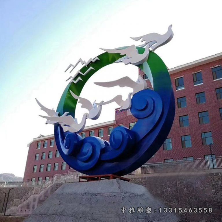 不锈钢飞鸟圆环雕塑