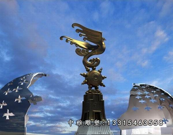 凤凰铜雕，广场凤凰铜雕