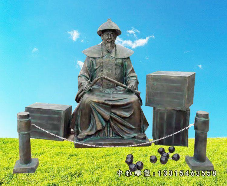 玻璃钢仿铜人物雕塑，林则徐人物雕塑