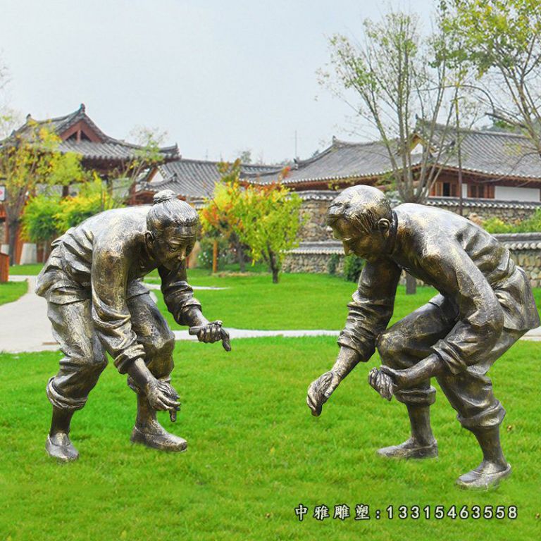 铜雕田园插秧人物雕塑