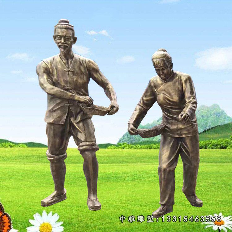 播种的古代农耕人物雕塑 玻璃钢仿铜人物摆件 (4)