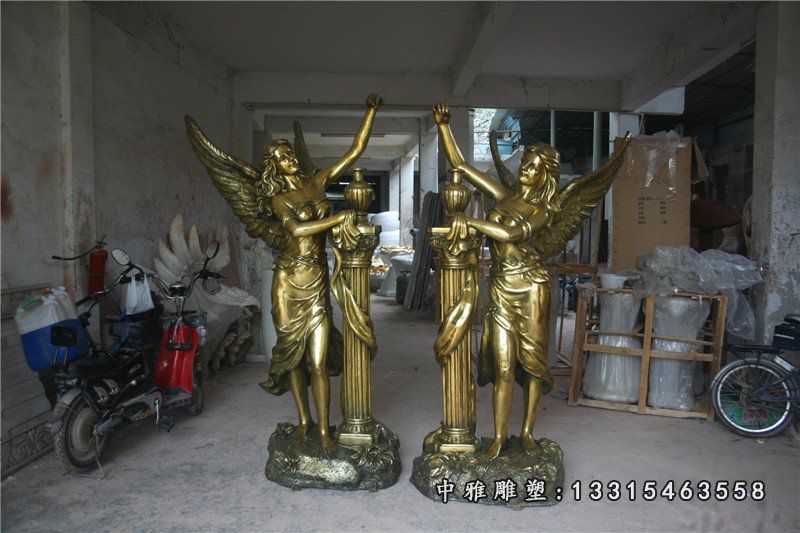 玻璃钢天使人物 广场仿铜人物雕塑