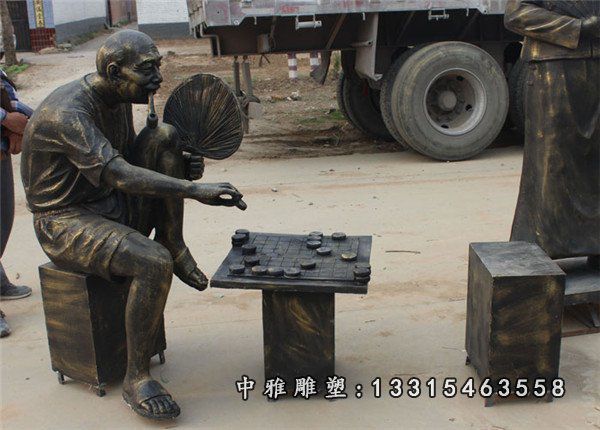 老人下棋雕塑，玻璃钢景观雕塑