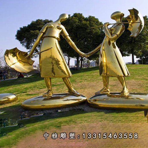 公园不锈钢抽象情侣雕塑
