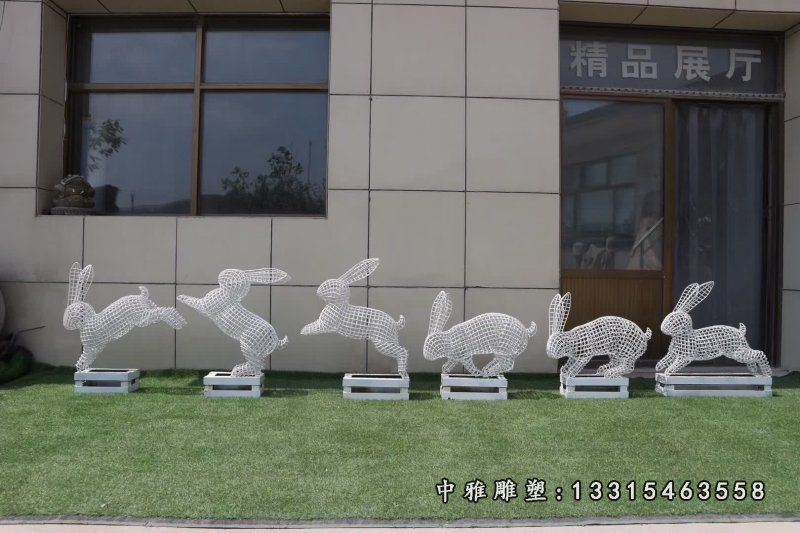 各种姿势不锈钢镂空兔子雕塑 (1)