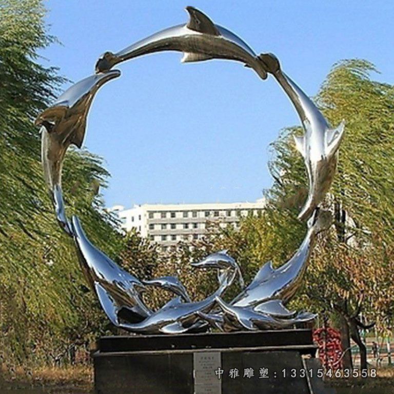 不锈钢小区景观海豚雕塑