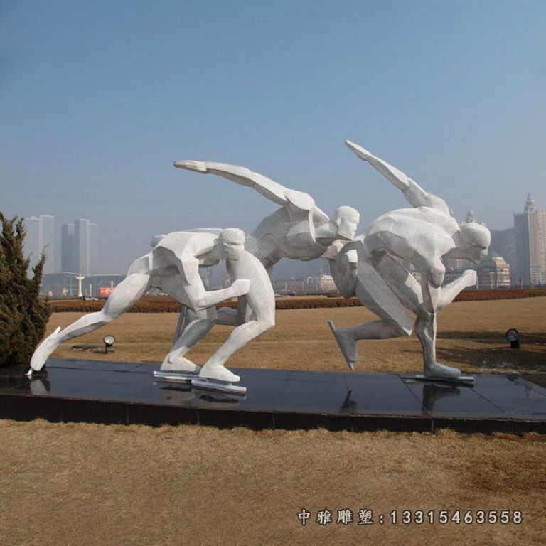 滑冰雕塑，不锈钢运动雕塑