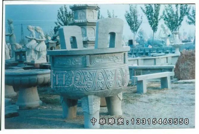石雕寺庙三足鼎雕塑