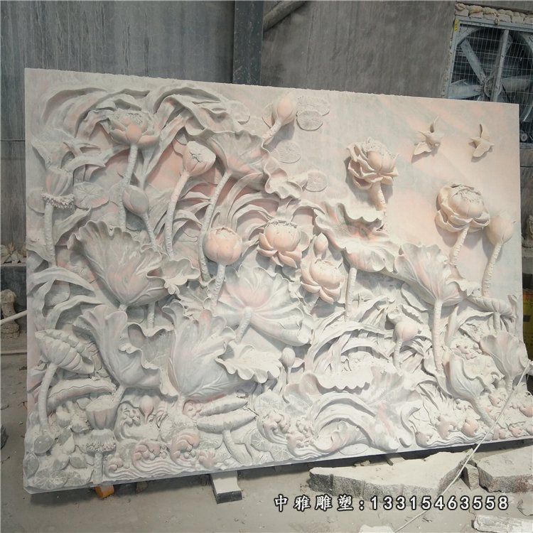 浮雕壁画雕塑，荷花壁画石雕