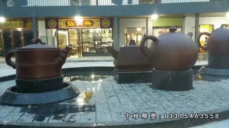 广场铜雕茶壶景观