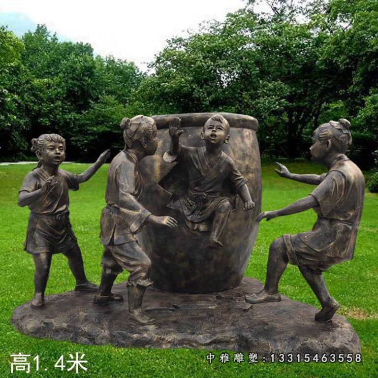 校园铜雕司马光砸缸人物