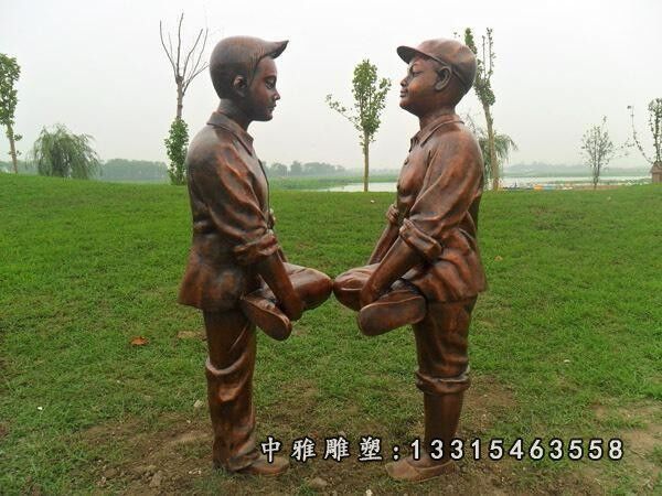 锻造儿童雕塑，锻铜少年雕塑 (2)
