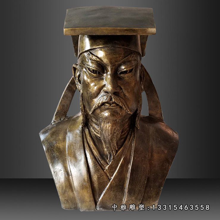 玻璃钢仿铜苏轼胸像雕塑校园古代名人雕像 (2)