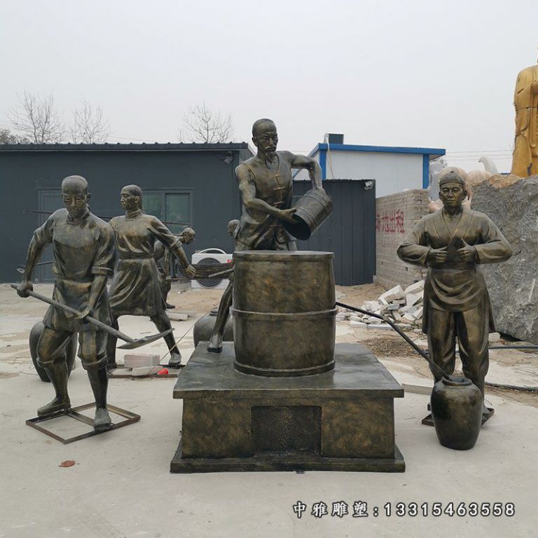 古代民俗人物酿酒铜雕 (4)