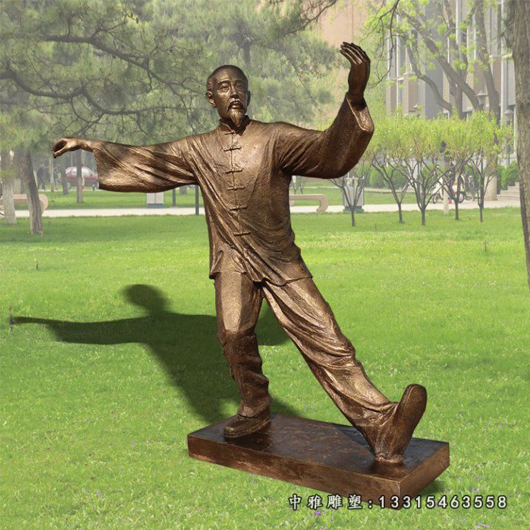 仿铜人物打太极公园景观雕塑，玻璃钢仿铜雕塑 (2)