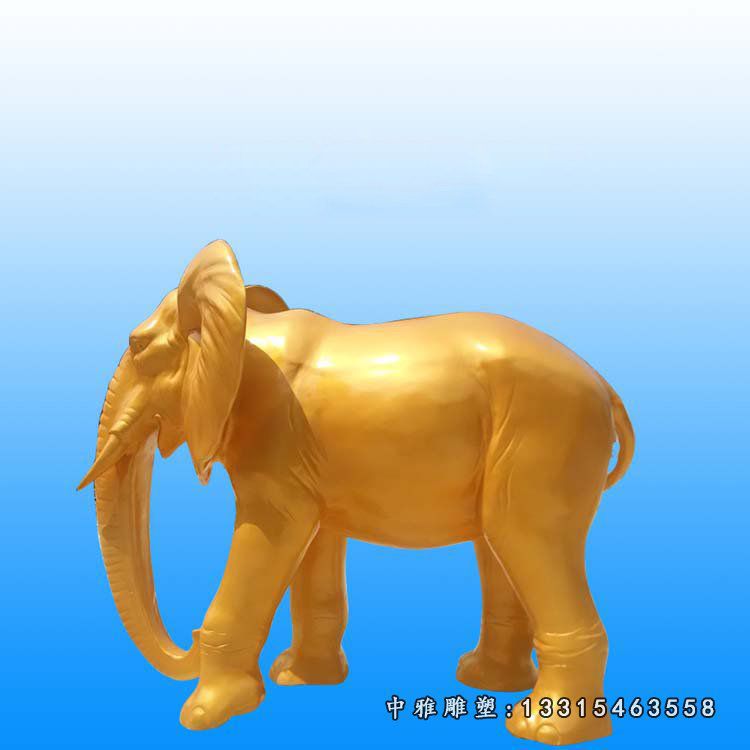 玻璃钢仿铜象鼻朝天大象 门口招财大象雕塑 (2)