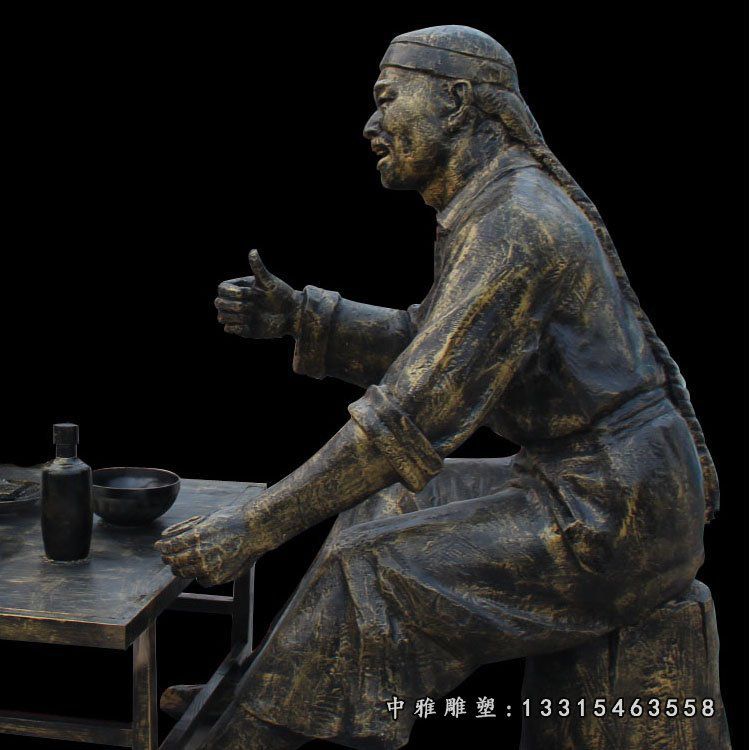 饭店门口喝酒猜拳的人物雕塑 玻璃钢仿铜古代人物摆件 (5)